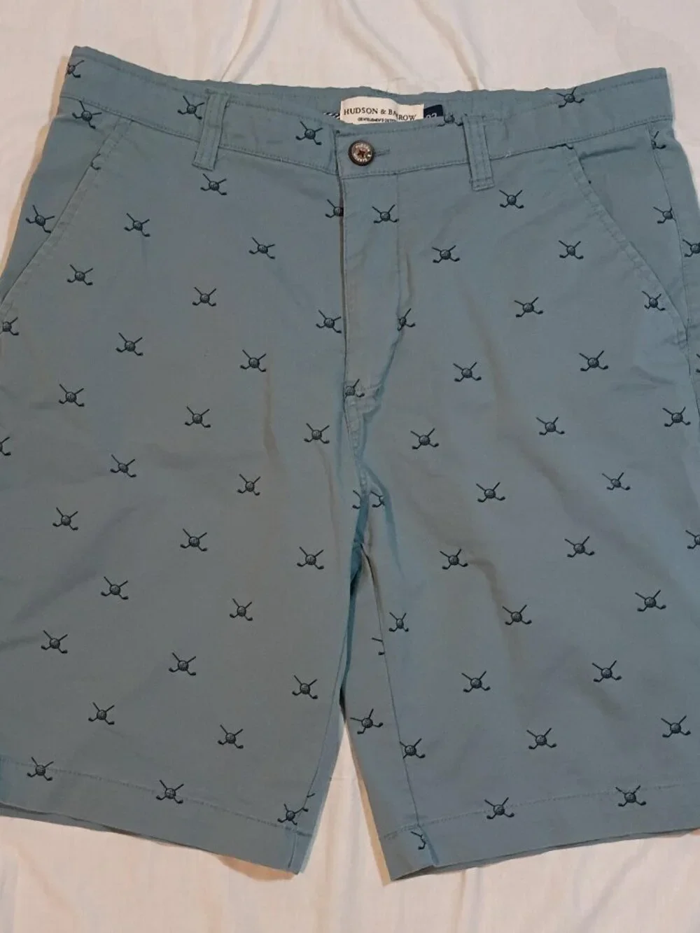 Hudson + Barrow/Chino Shorts/Mens 32/Slate Blue/Golf Print Country Club Preppy S - Picture 1 of 8
